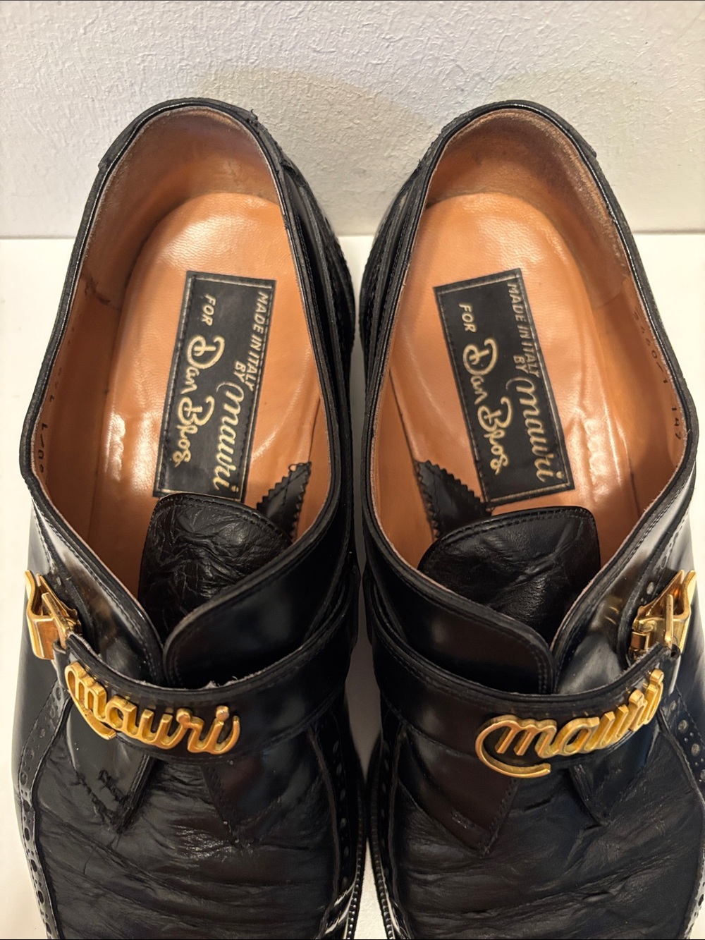 Men's Italian Black Leather Dress Loafers with Gold Accent MAURI 11 - Picture 4 of 14